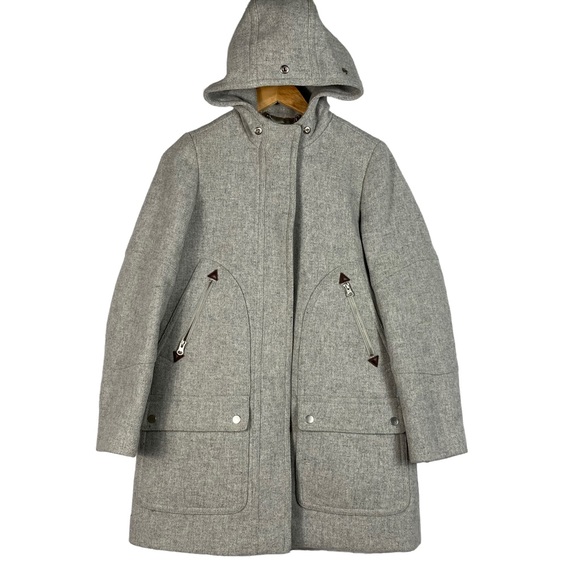 J. Crew Chateau Parka Italian Wool Stadium Cloth Coat B3901 Gray Nello Gori Sz 0 - Picture 2 of 9
